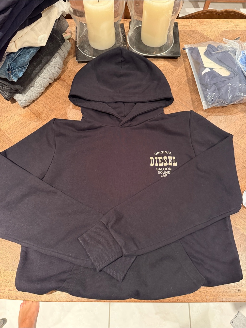 Diesel Black Hooded Sweatshirt with Cream Logo